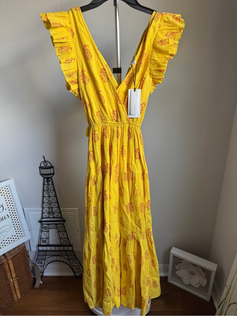 NWT A Loves A Floral Metallic Striped Print Surplice V-Neck Tiered Maxi Dress - Picture 6 of 9